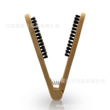 现货猪鬃毛夹板梳 V字造型木质直发夹板梳直发造型夹板梳
