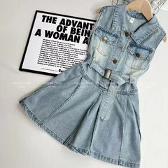 女童連衣裙夏季2024新款兒童韓版無袖背心公主裙洋氣夏裝牛仔裙潮