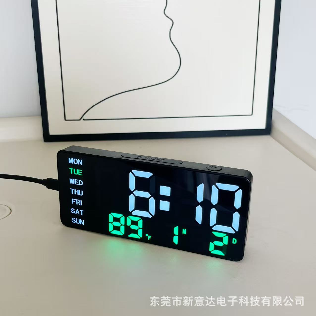 跨境热销大屏无边框LED电子钟多功能时钟简约数字钟表显示卧室书