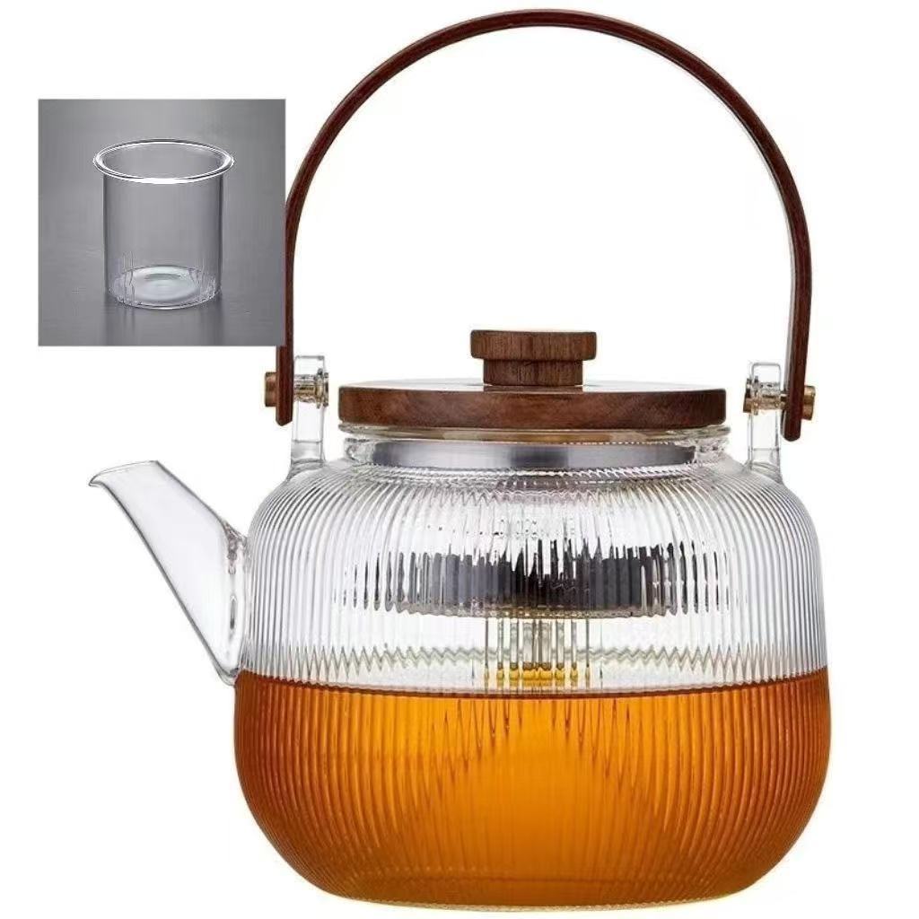 Tetera de vidrio de borosilicato alto resistente al calor con asa para uso doméstico, gran capacidad con revestimiento interior, adecuada para hervir agua y preparar té, envío transfronterizo.
