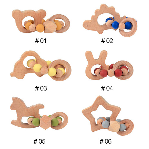 Wooden animal bracelet, beech wood, silicone teether, wooden rattle toy, baby care, newborn gift