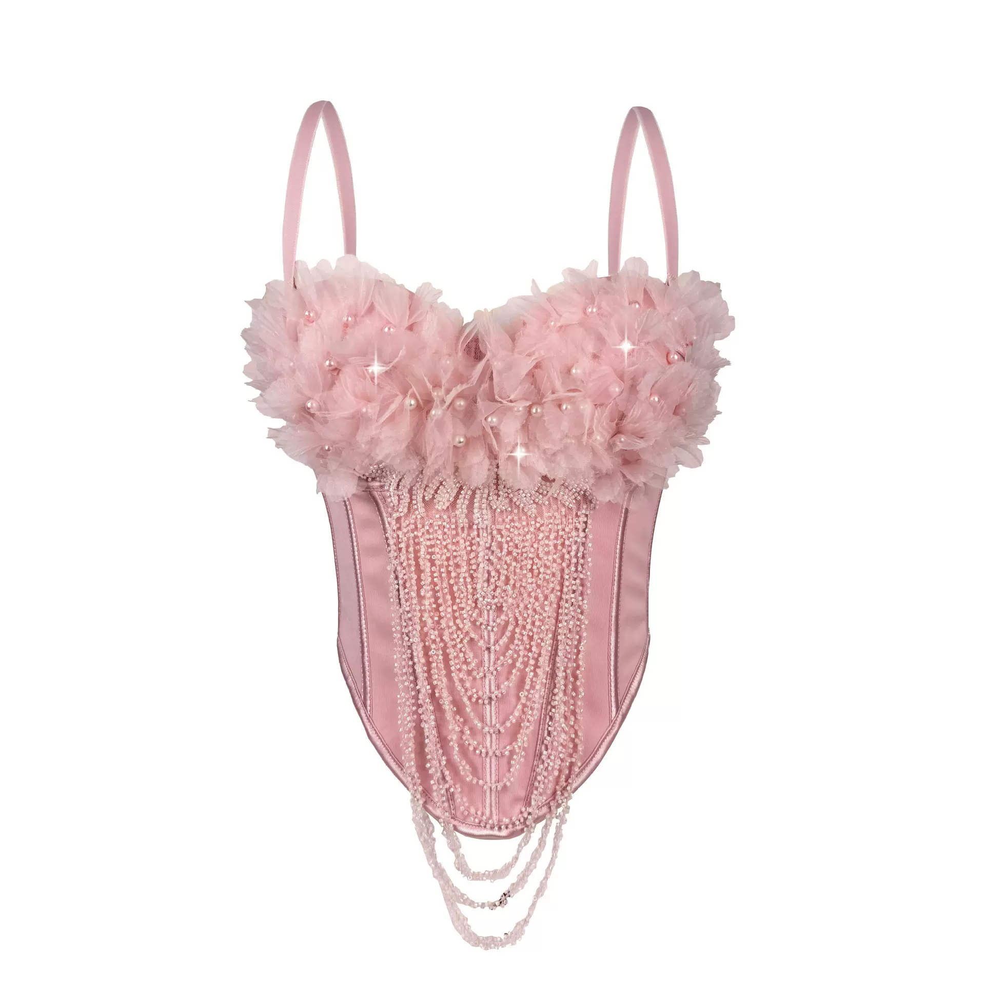 跨境新款手工花朵流苏吊带背心性感露背抹胸欧美外穿鱼骨胸衣塑身