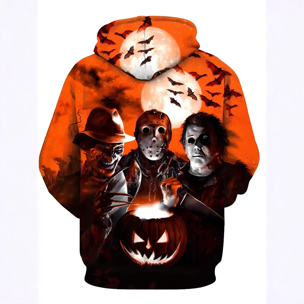 Moda Thriller Halloween Pumpkin Wizard Impresión 3D Moda para hombres Bolso con cordón de manga larga con cordón Suéter con capucha