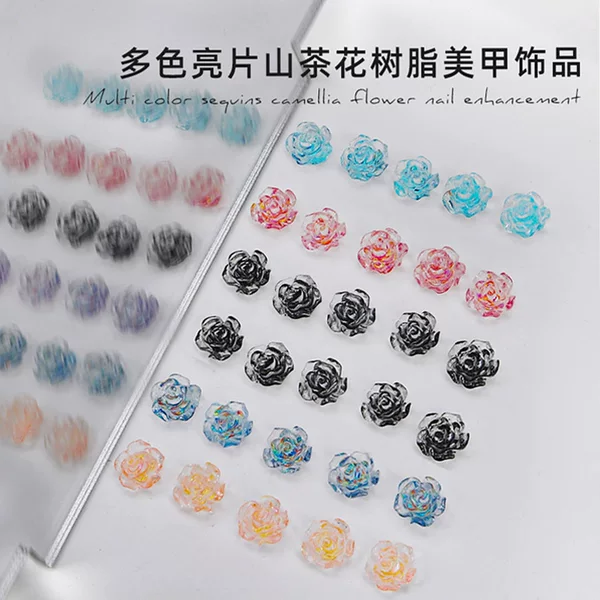 Sequin Nail Art Camellia Decorations Wholesale, Ice-Clear Rose Nail Decorations DIY 3D Accessories Iridescent