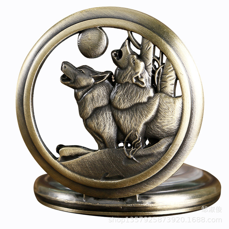 Retro Cut Out Double Wolf Pocket Watch Watch2018Ebay Aliexpress Export Hot Selling Wolf Pocket Watch Men's Micro Business Hot Model