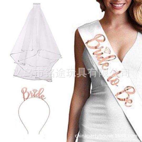 Partido único europeo y americano novia velo novia para ser bronceado correa de hombro etiqueta con traje insignia