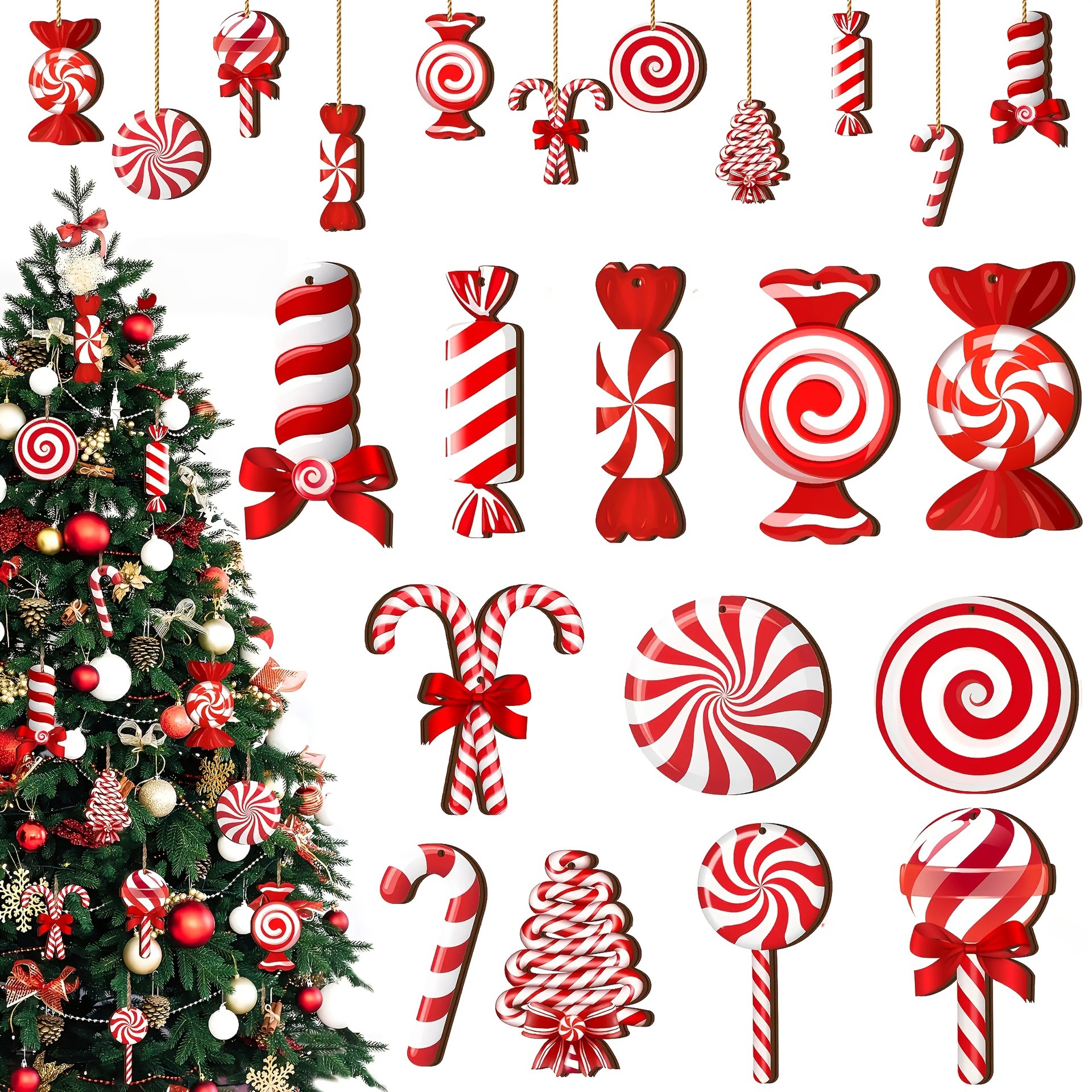 12-teiliges Weihnachtsdekorations-Set aus Holz, Geschenkanhänger, Weihnachtsbaum-, Kamin- und Fensteranhänger, Weihnachtsparty-Zubehör – Detail 2
