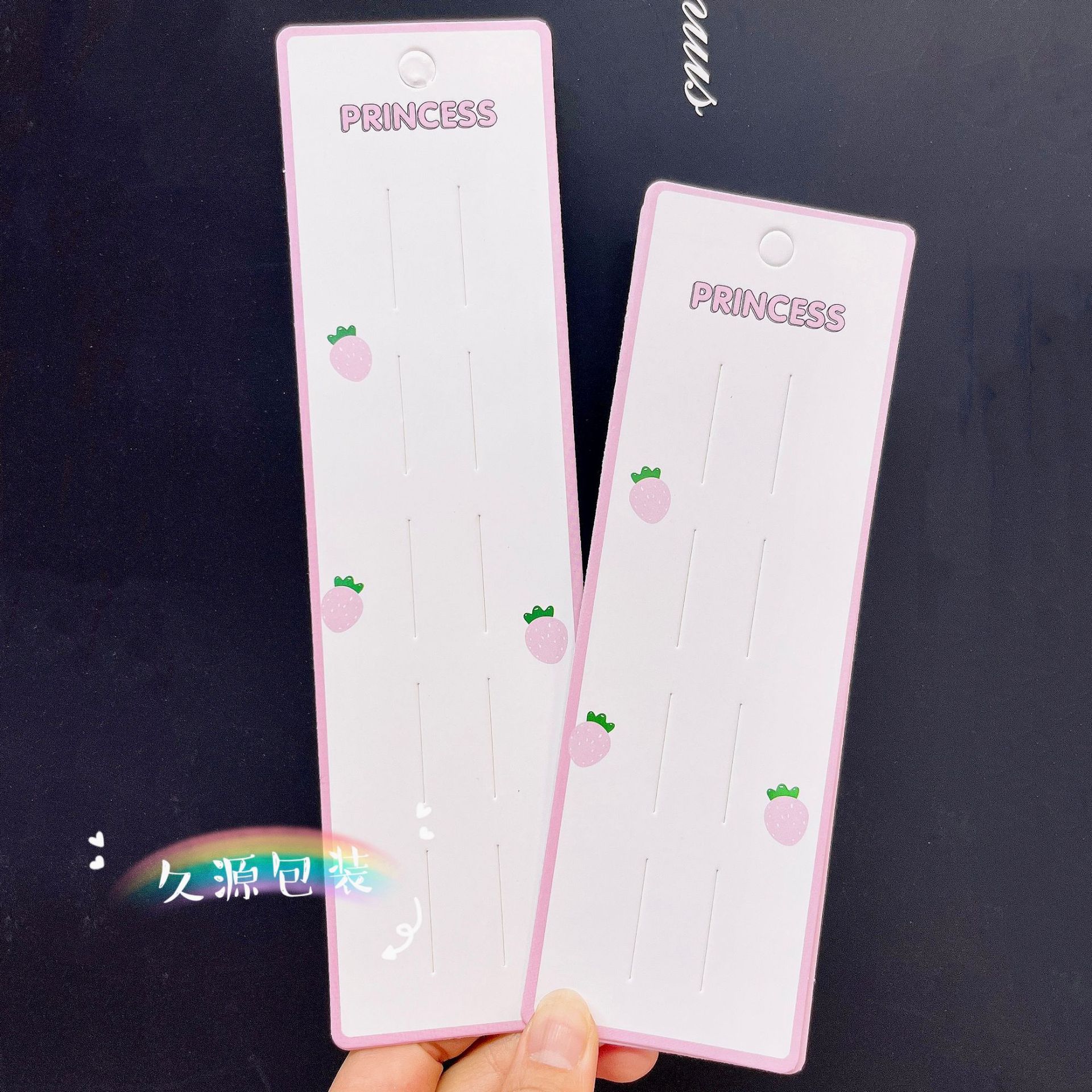 发饰长条卡纸粉色草莓5卡位发夹发绳套装纸卡片diy手工饰品配件