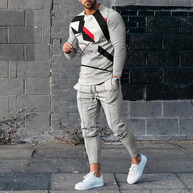 Herren Freizeit Anzug Langarm Oberteil Und Hose Sportset_voghion.com