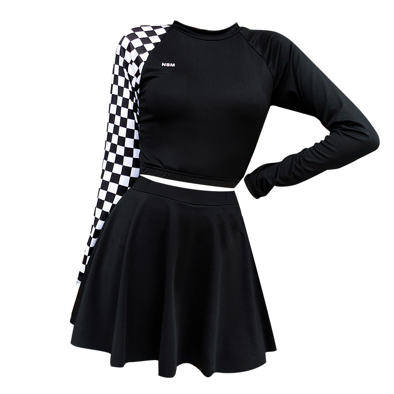 Traje de baño de las mujeres de manga larga deportes que cubren el vientre adelgazamiento dividida falda conservadora traje de dos piezas nueva moda pequeño pecho push-up traje de baño