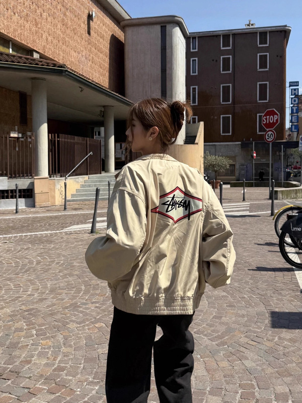 跨境专供stu拉链翻盖字母印花美式哈灵顿复古夹克外套 男女同款|undefined