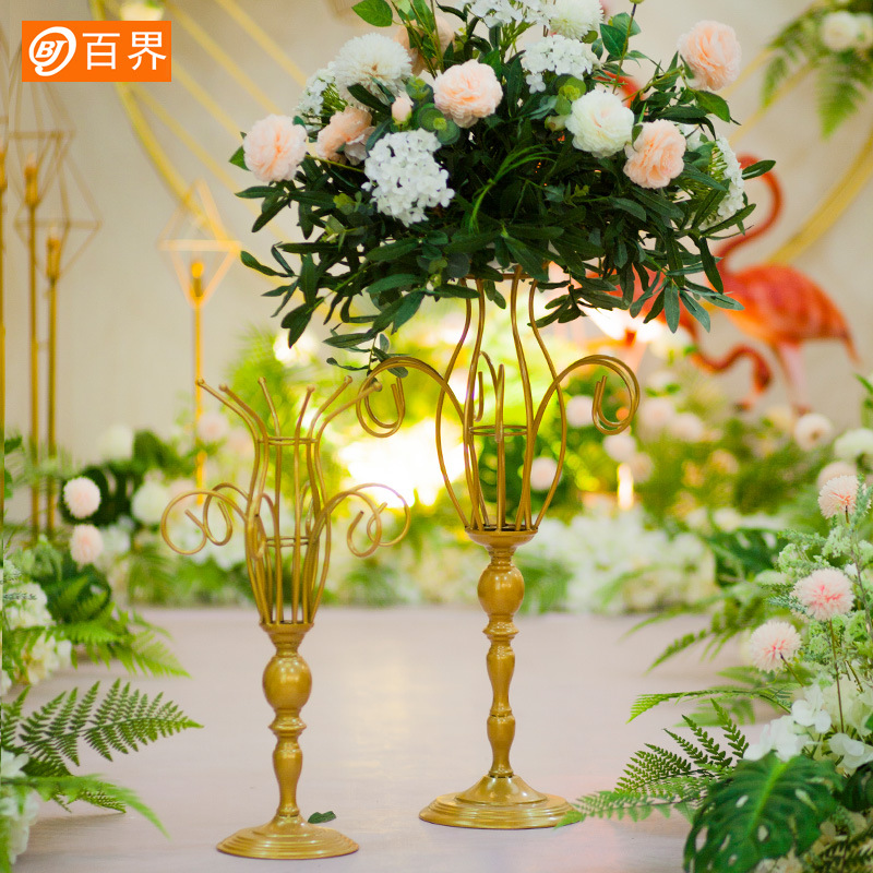 百界2020新款高曼花器婚庆道具铁艺婚礼布置桌花花器桌面摆件浪漫