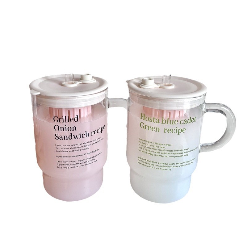 Taza de agua de vidrio de alto valor facial con cubierta de paja doméstica con letras de paja taza de paja de alto silicio taza resistente al calor estudiantes