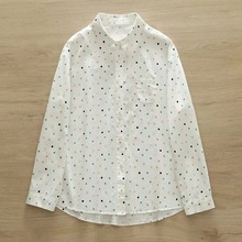 日系森女系 文艺小清新波点印花翻领长袖休闲上衣衬衫 女装批发