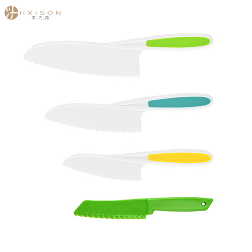 Plastic bread knife three-piece set for children, fruit cutter, cake holder, baking tool, cheese dessert knife