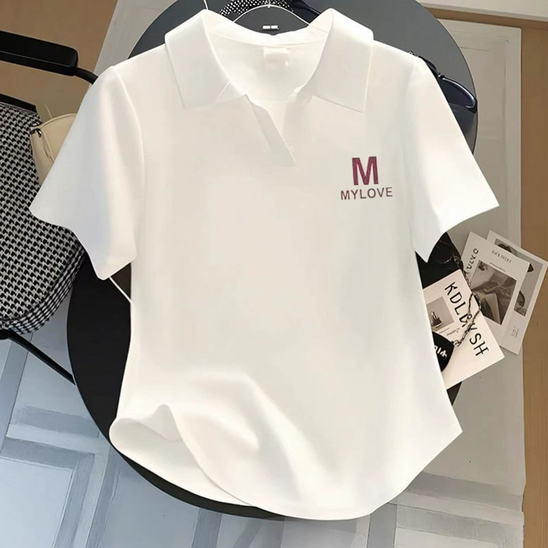 Хлопковая футболка с короткими рукавами и воротником-поло для женщин, лето 2025, новый сексуальный универсальный утягивающий короткий топ на правое плечо