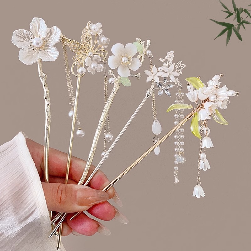 Nuevo estilo chino Maxi falda horquilla 2024 nuevo tocado de horquilla updo de niña estilo antiguo hanfu horquilla