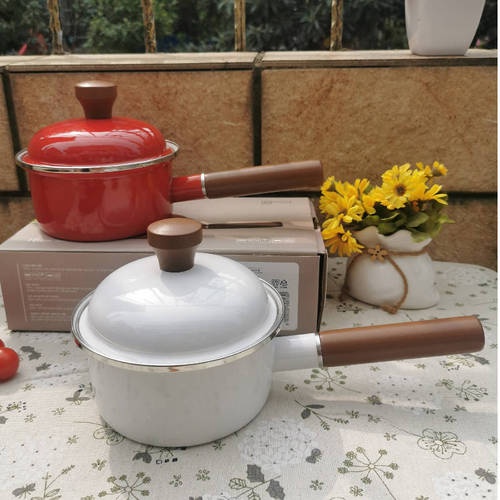 Korean enamel enamel thickened single-handle milk pot enamel pot soup pot induction cooker gas pot can cook medicine and milk bottle