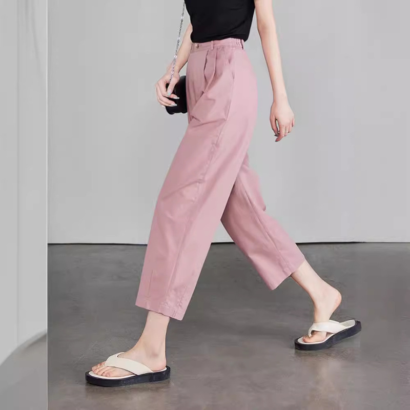 Cropped Sickle Pants Women's Casual Pants 2025 Summer New Slimming All-match Narrow Wide-leg Pants High Waist Women's Pants Pink Cropped Sickle Pants Women's Casual Pants 2025 Summer New Slimming All-match Narrow Wide-leg Pants High Waist Women's Pants Pink