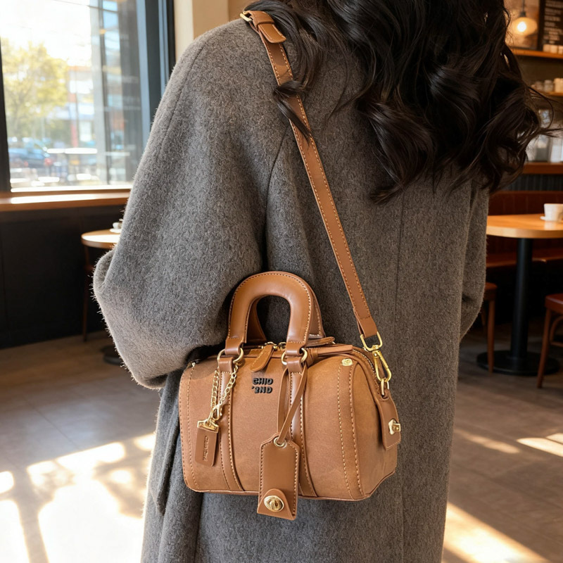 Fashion Contrast Patchwork Boston Handbag 2025 New Arrival Women's Designer Bag Versatile Minimalist Shoulder & Crossbody Bag - Thumbnail 2