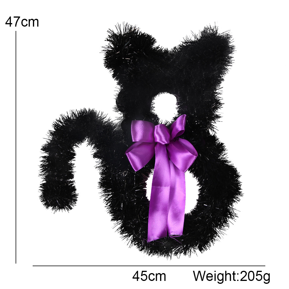 Adorno Colgante de Halloween 2025, Estilo Americano, Aro de Mimbre Plegable con Forma de Gato, Decoración Negra para el Hogar, Colgante DIY