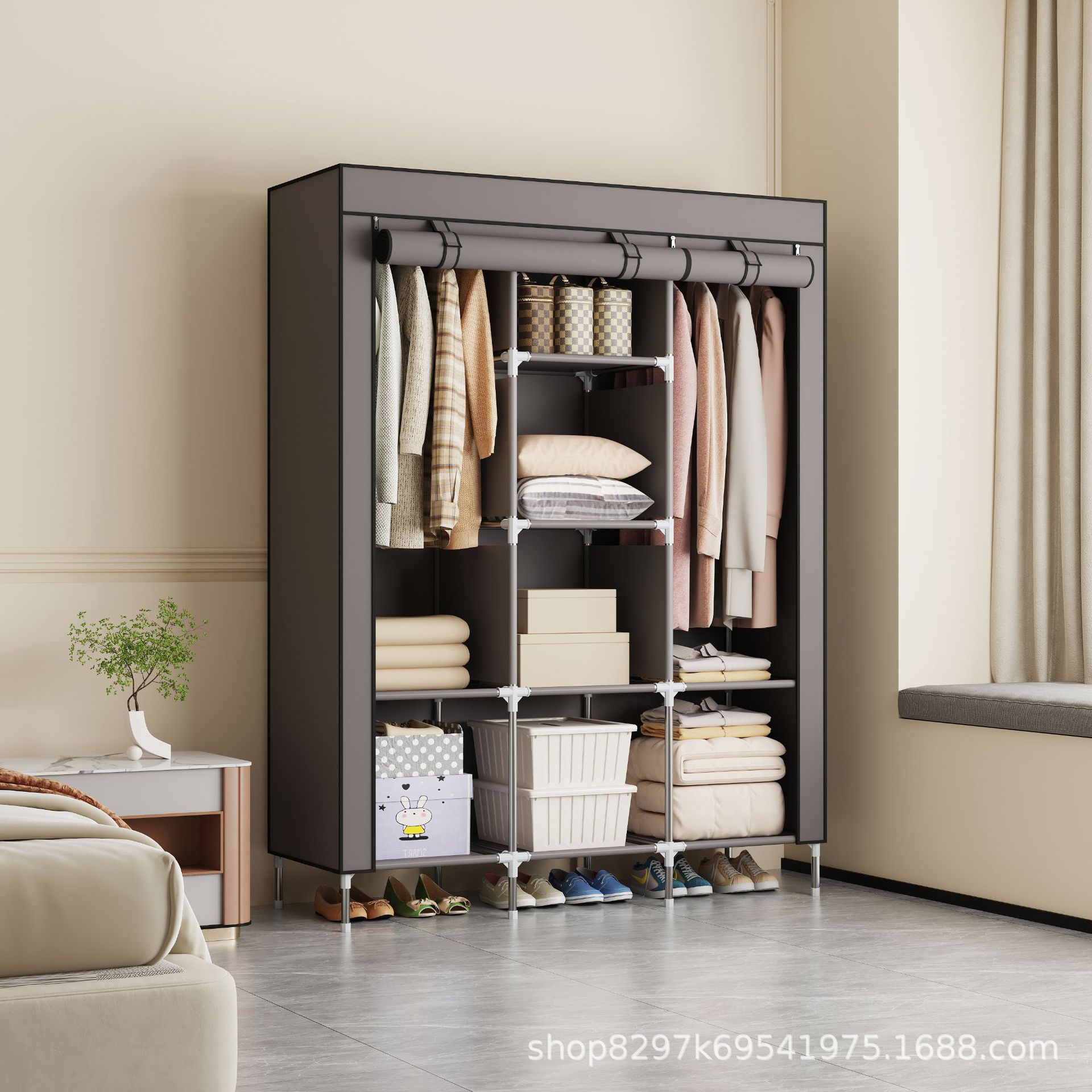 Armario grande para uso doméstico, fácil de instalar, gran capacidad, almacenamiento a prueba de polvo, multifuncional, mueble de armario moderno y minimalista.
