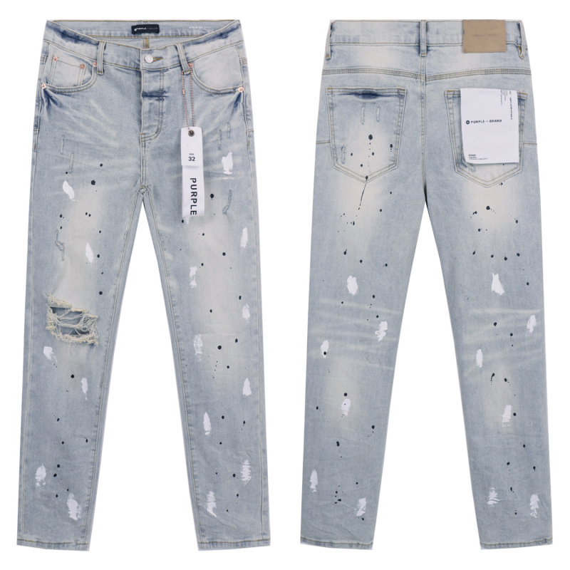 跨境欧美PurpleBrand牛仔裤jeans水洗做旧复古破洞泼墨潮流直筒|undefined