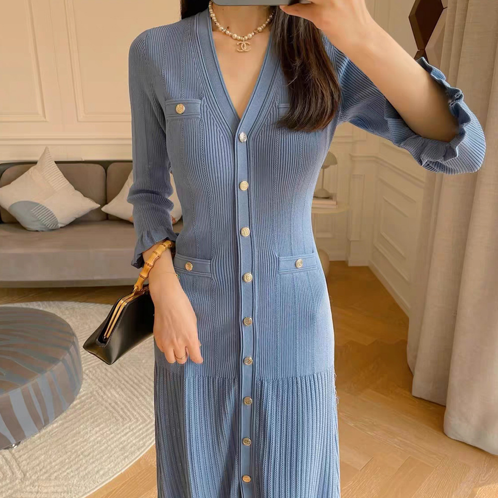 white christmas dresses SANDRO Knit And Denim Midi Dress