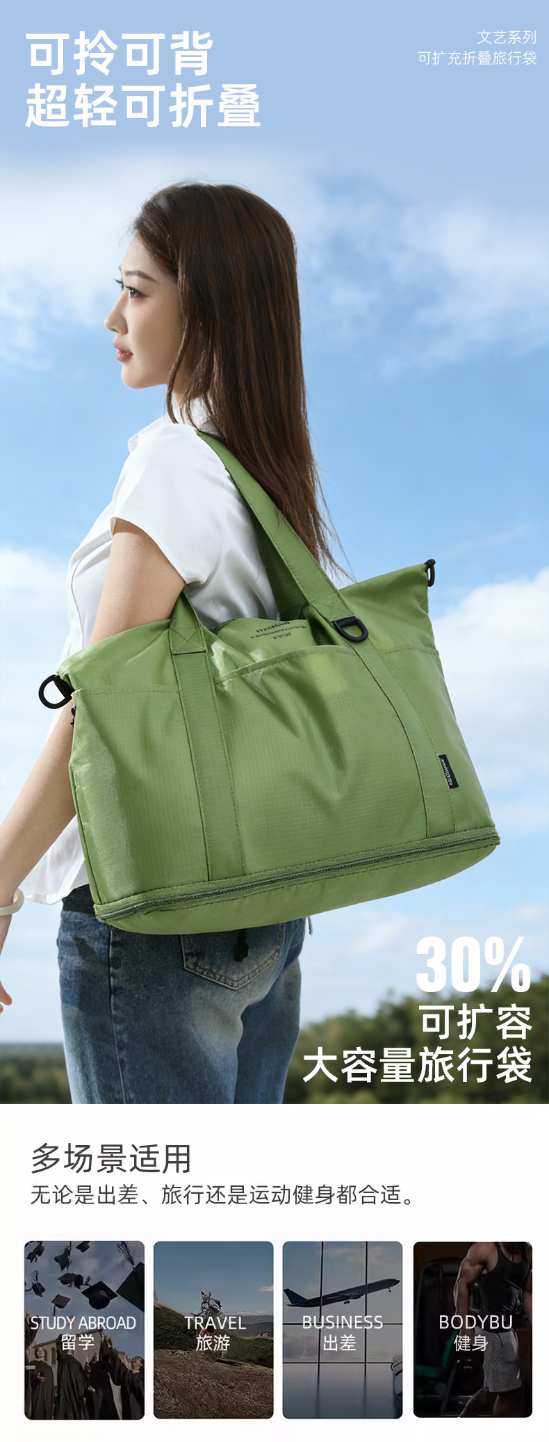 Cross-border Foreign Trade Large-capacity Expandable Trolley Case Luggage Bag Single-shoulder Lightweight Multifunctional Travel Storage Bag