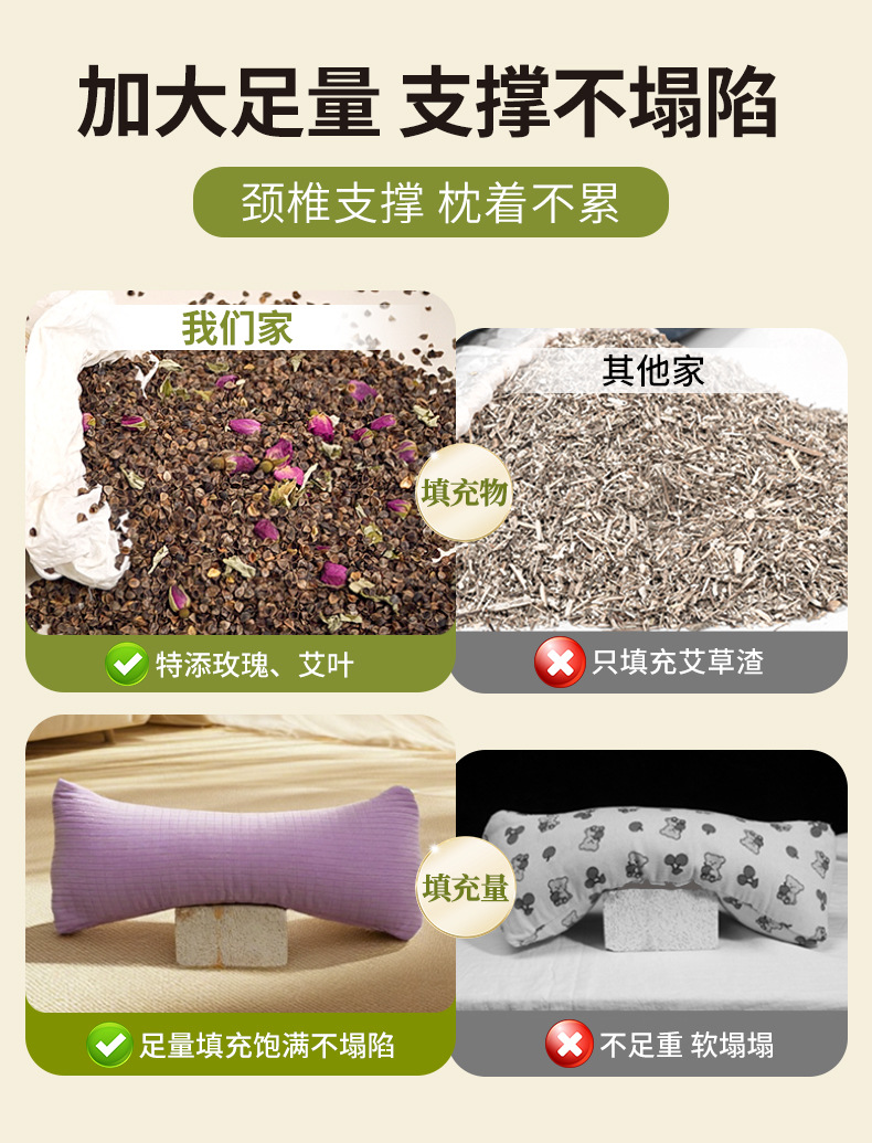 Buckwheat Hull Triangle Neck Pillow with Mugwort and Rose Filling Supportive Cervical Bed Pillow for Single Adult Use specifications