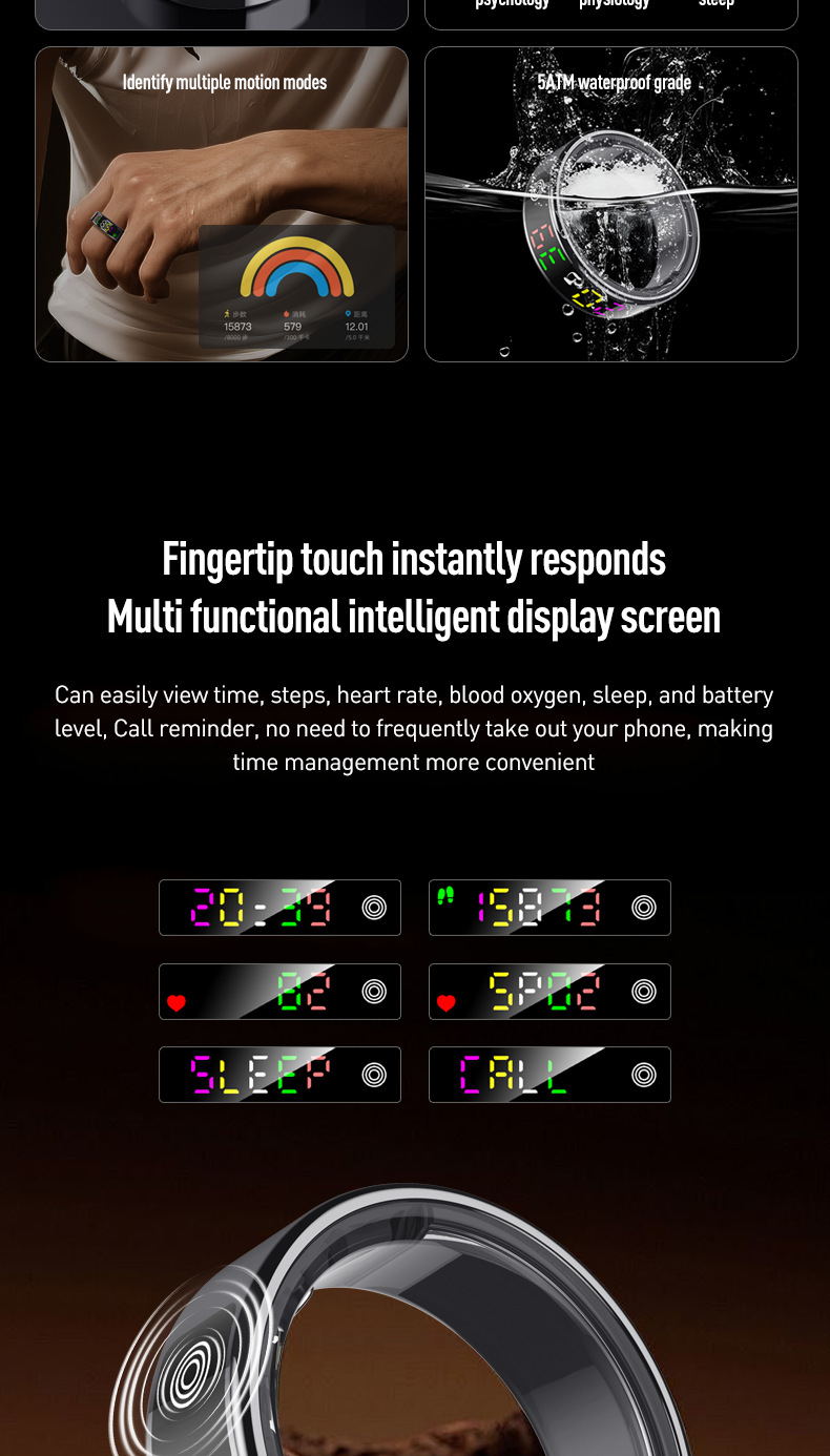 Smarter Wearable Ring Mit Herzfrequenz- Und Blutsauerstoffmessung_voghion.com