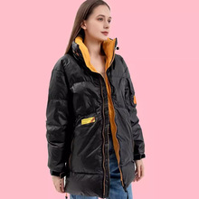 高端羽绒服女中长款大码加厚女式批发时尚立领拼接撞色棉服修身型
