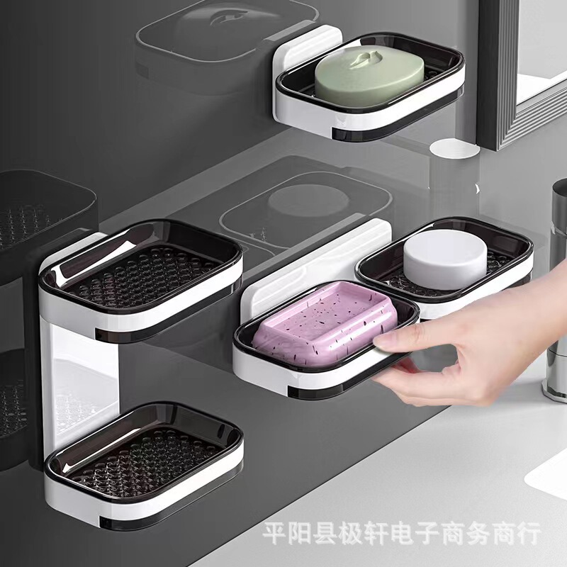 クロスボーダー石鹸ケース穴なし壁掛け式水切り石鹸ラック家庭用トイレ浴室二重石鹸ラック|undefined