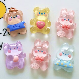 resin diy accessories mobile phone case diy accessories hair accessories handmade material shoe buckle resin transparent cartoon rabbit bear