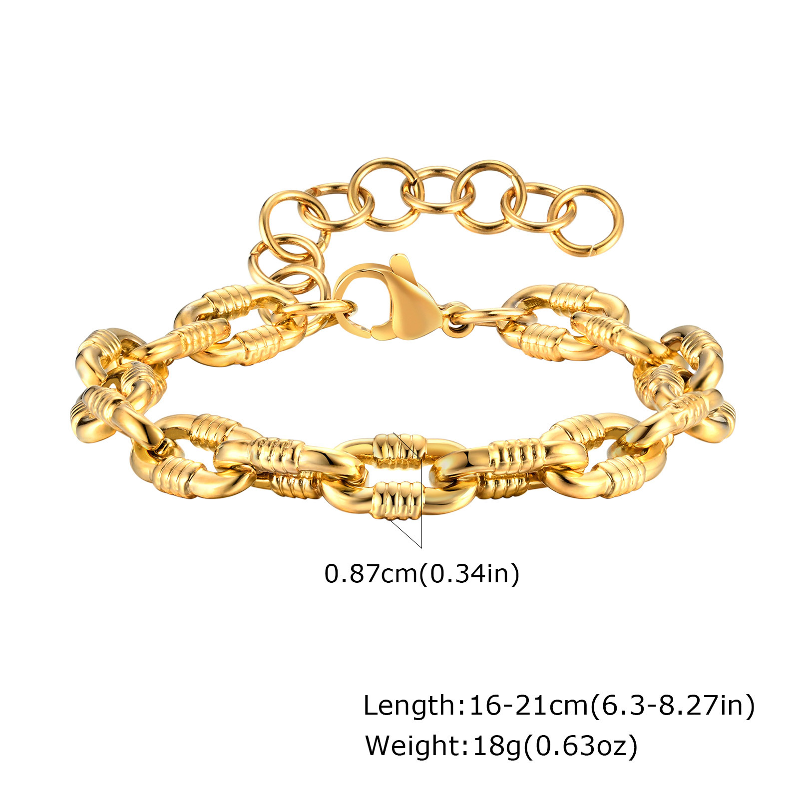 13g Weight PVD Coated Real Gold Plated Solid Color 304 Stainless Steel Classic Style Waterproof Non Tarnish 304 Stainless Steel Chain Bracelet