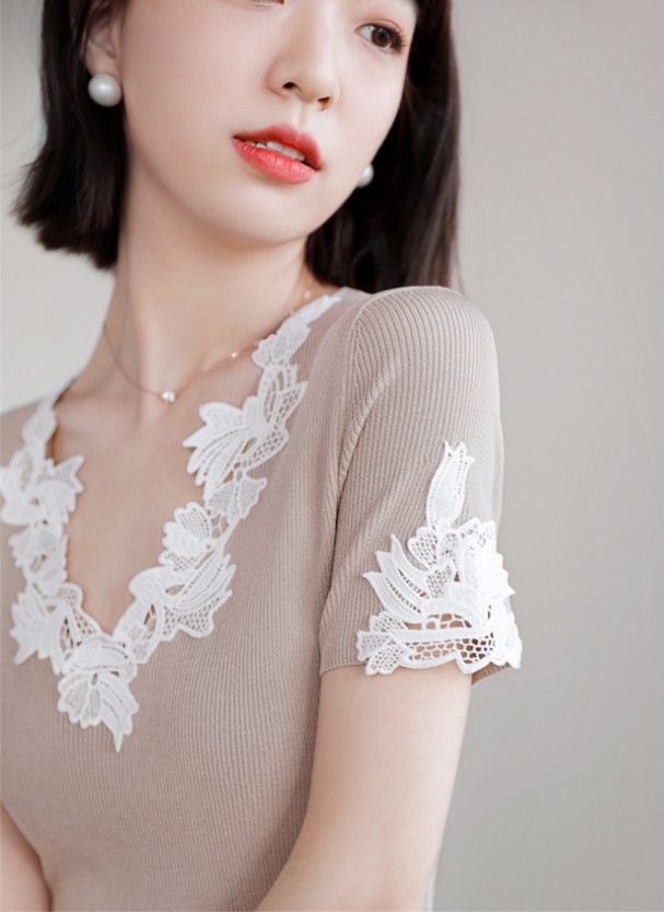 Summer elegant quality lace elastic knitted sweater
