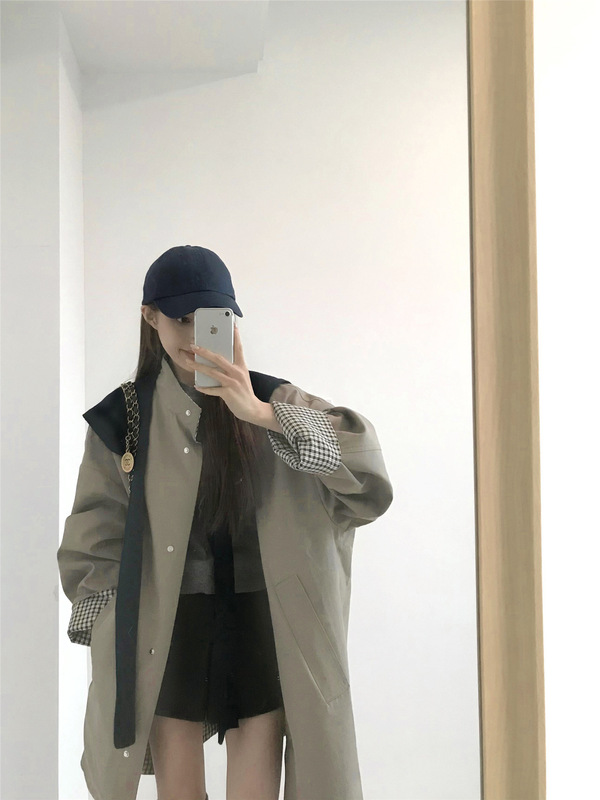 风衣外套女秋冬季2025新款复古小个子法式中长款宽松长袖夹克两穿|undefined