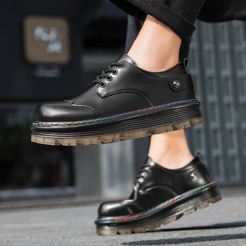 Men's Leather Loafers With Round Toe British Style Thick Sole Shoes_voghion.com