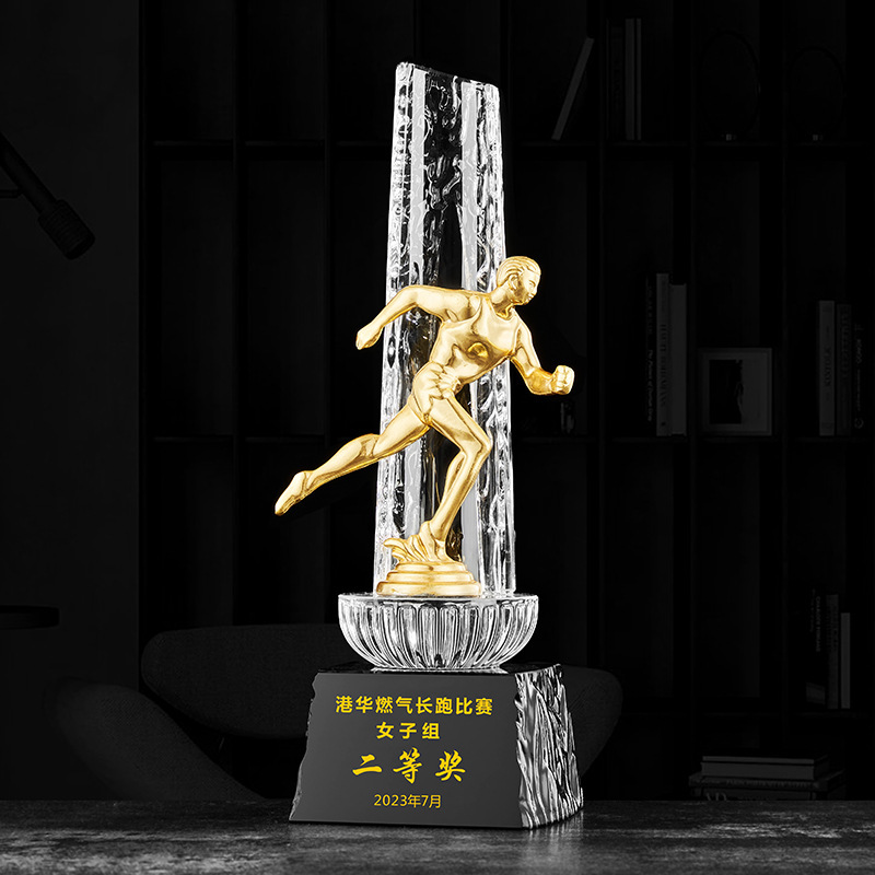 Trofeos de cristal creativos de alto nivel maratón de fútbol y baloncesto medallas de competición trofeos de metal al por mayor