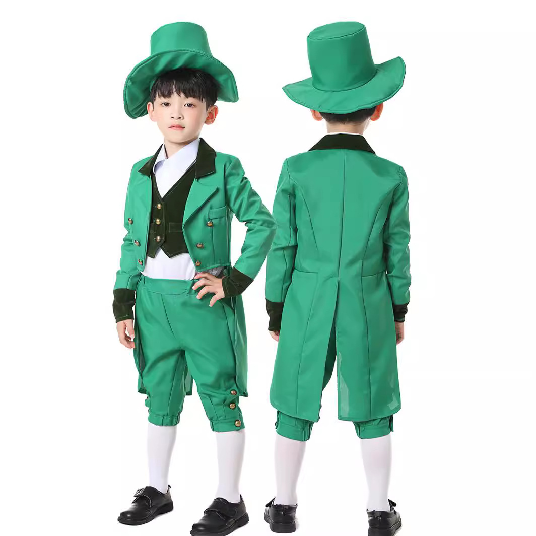 Halloween Irish Green Fairy Cos Stage Makeup Children Adult Male Parent-Child Green Fairy Costume