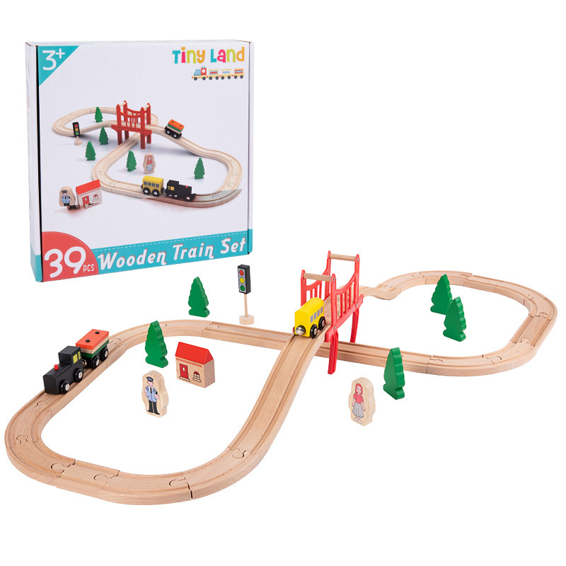 Tren de madera para niños Track simple Traje pequeño Compatible con bloques de construcción de madera Escena Educación temprana Juguetes educativos