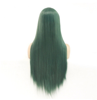 Peluca de moda europea y americana cubierta de cabeza de fibra química verde hierba larga liso fábrica de cabello al por mayor LW0037
