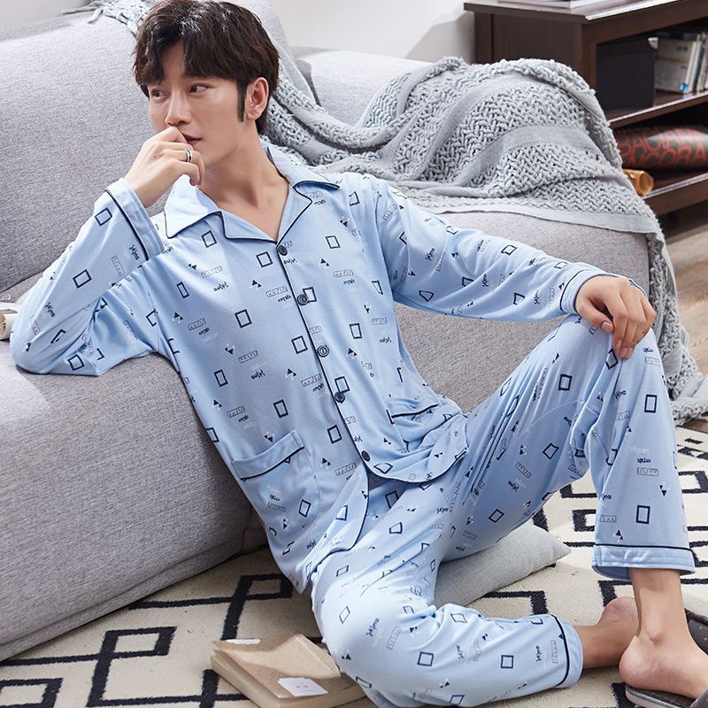 Cardigan pijamas de los hombres 100% algodón primavera y otoño se pueden usar fuera traje de manga larga invierno papá joven y de mediana edad ropa para el hogar
