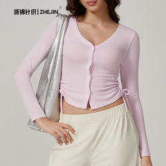跨境欧美外贸女装普拉提lululemon秋冬健身长袖瑜伽服开衫薄款女