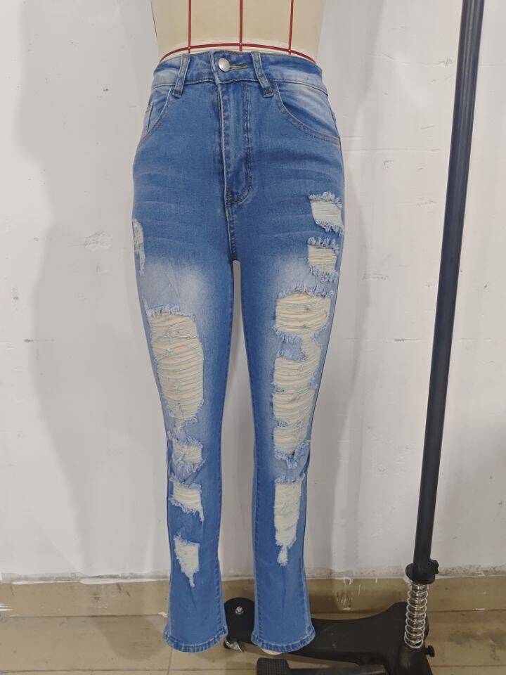 Pantalon en jean moulant et polyvalent à taille haute, élastique et ajouré, tendance 2025, pour femmes, collection européenne et américaine._voghion.com