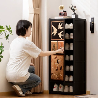 简易鞋柜多层带门中古风鞋架子家用门口鞋架占地小防尘入户收纳架