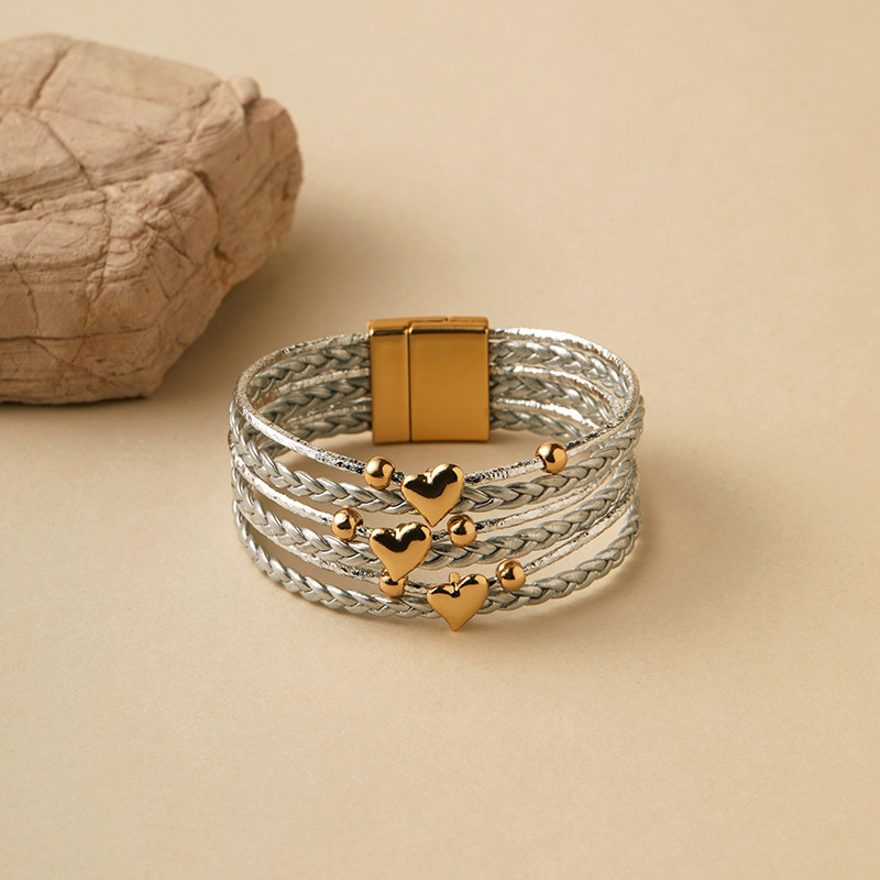Retro Streetwear Heart Shape Pu Leather Alloy Wrap Bracelets Wholesale display picture 16