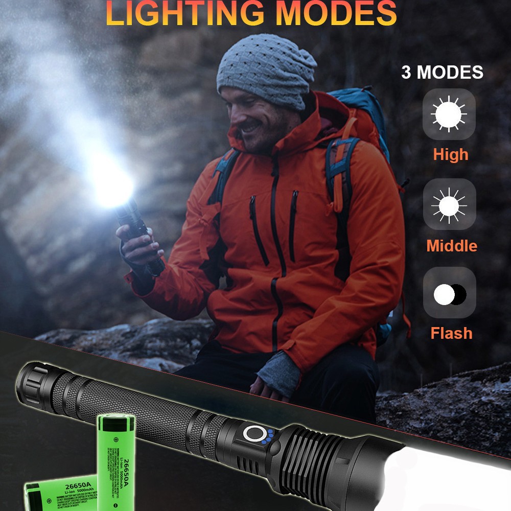 Cross-border xhp70 linterna de luz fuerte aleación de aluminio zoom telescópico carga USB al aire libre autodefensa p70 linterna de luz fuerte