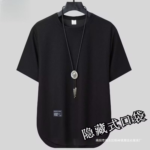 Source factory foreign trade pocket short sleeve t-shirt men's loose versatile casual simple half-sleeve undershirt wholesale 