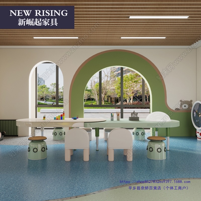 Kindergarten Kidsren's Table and Chair Combination Shopping Mall Amusement Park Reading Area Handmade Table Early Education Training Table Game Table